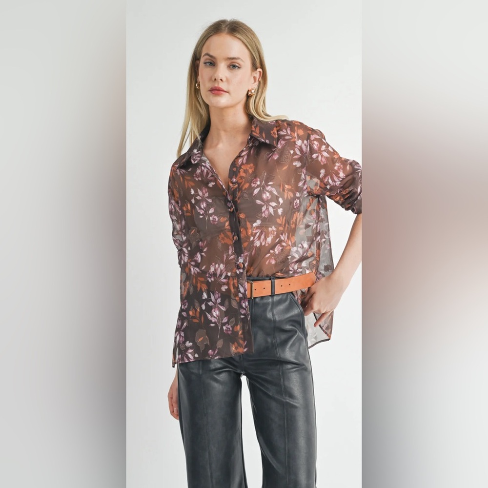 Sage the Label Sheer Button Down Shirt